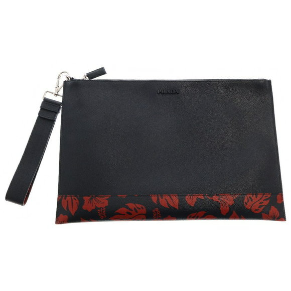 Prada Bag Black Clutch Red Floral Leather - Picture 1 of 5